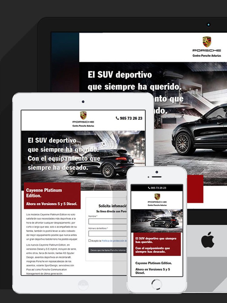 Imagen principal de proyecto de Landing a medida y Campaña de captación de clientes potenciales de Porsche Cayenne Platinum Edition