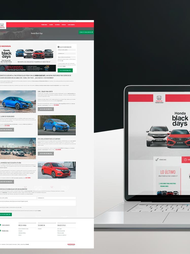 Imagen principal de proyecto de Landing a medida y Campaña Honda Black Days Valdemotor Honda
